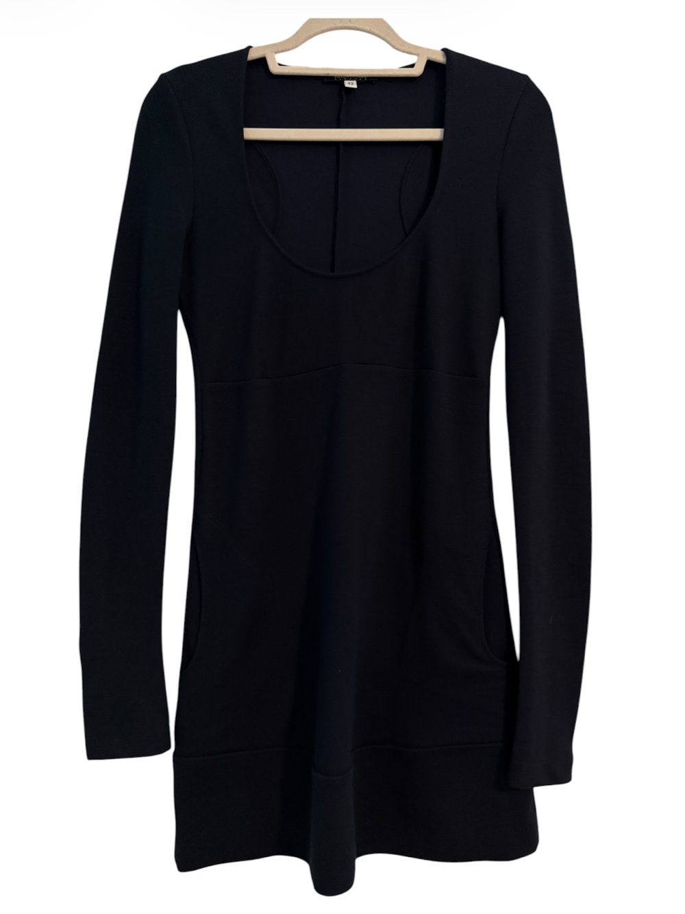 Patrizia Pepe Mini Boycon Scoop Neck Fleece Blend Long Sleeve Dress Navy Size 6